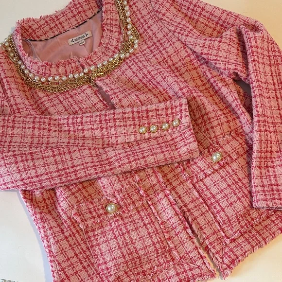 Nanette Lepore Tweed Jacket with Pearl and Gold Accents - Picture 1 of 8